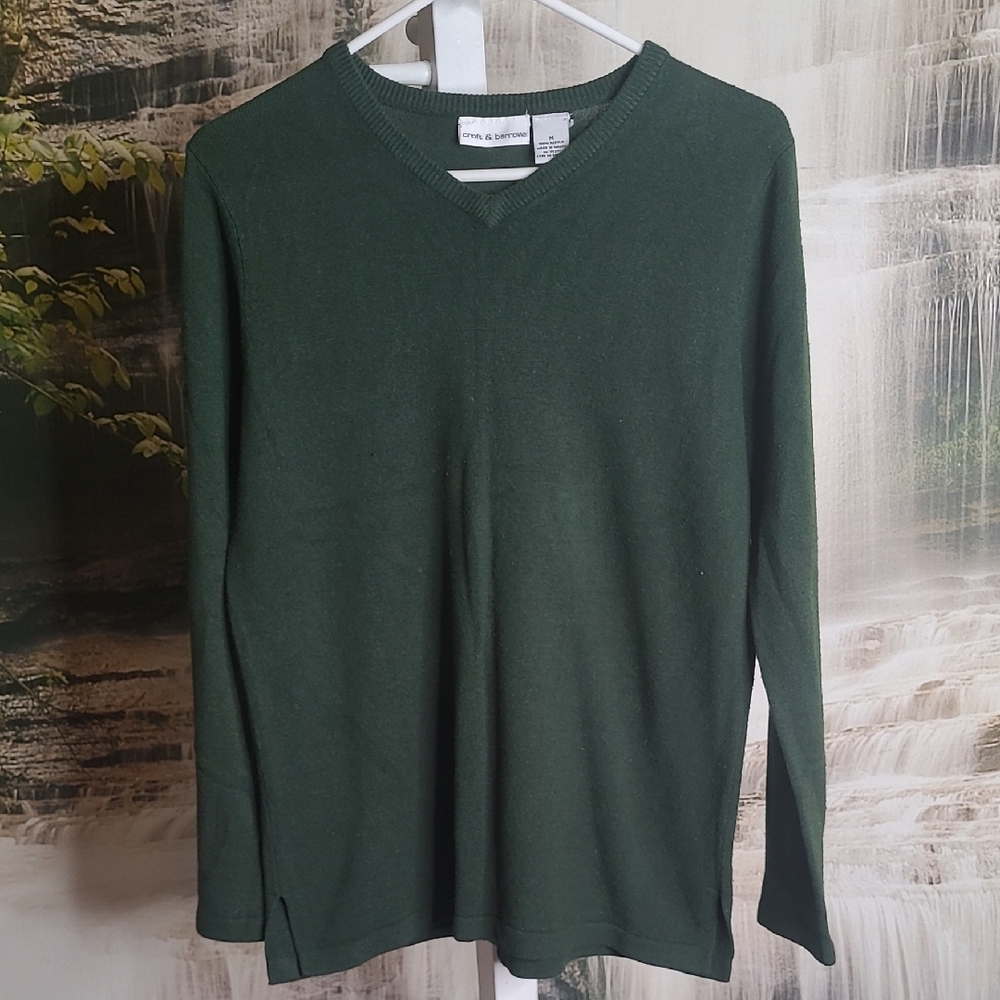 Croft & Barrow Mens Medium Dark Green V-Neck Long Sleeve Acrylic Sweater